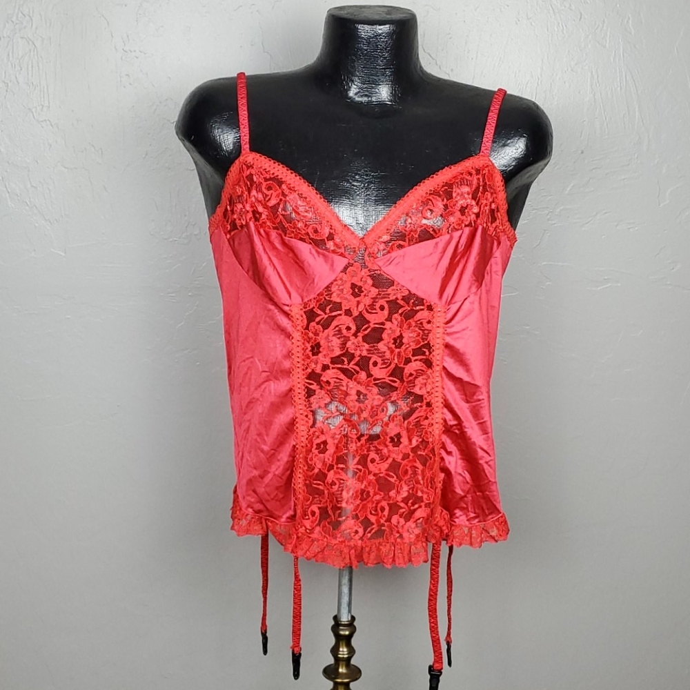 Vintage corset suspended red lace women size XL